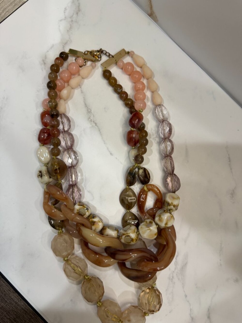 Layered Amber Resin Lucite Shell Bead Link Statement Necklace Unbranded - Picture 5 of 6